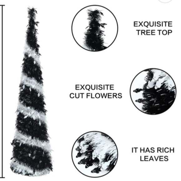 Ghosts Tinsel Halloween Collapsible Pull Up Pencil Tree - 5 Ft Tall - Picture 7 of 13